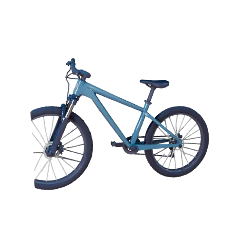 Modelo 3D de bicicleta de montaña low poly, vista de juego a tres cuartos, activo de vehículo low poly con equilibrio de cuad