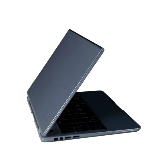 Ultrabook Convertible Notebook Low Poly 3D model, game viewport three-quarter view, showing brushed metal, form detail.