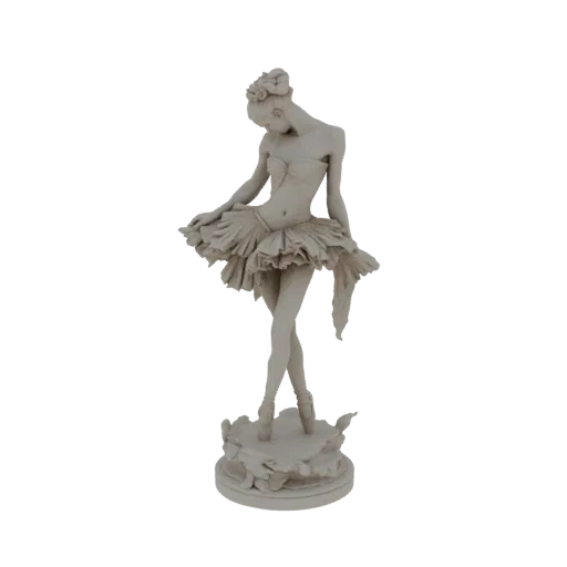 3D model of a ballerina in a light beige color, captured mid-pose on a decorative base.