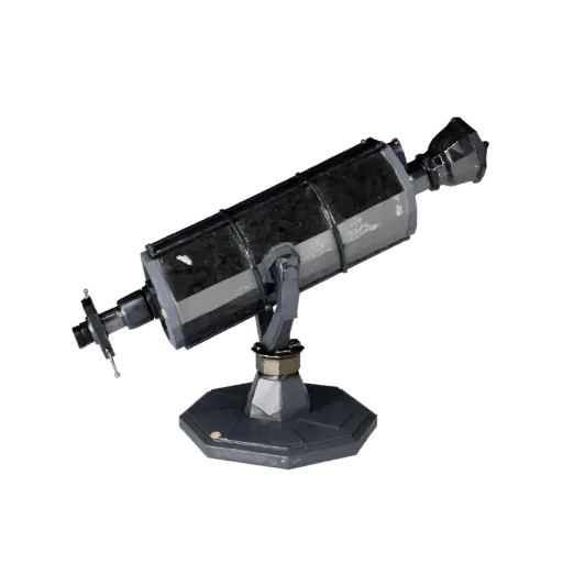 Classroom Observatory Mount Low Poly 3D model, game viewport three-quarter view, showing metal tubes, optical alignment.