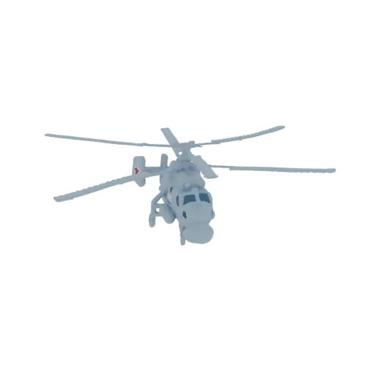 A 3D model of a light blue military helicopter with a red star insignia, viewed from a slightly elevated front angle.