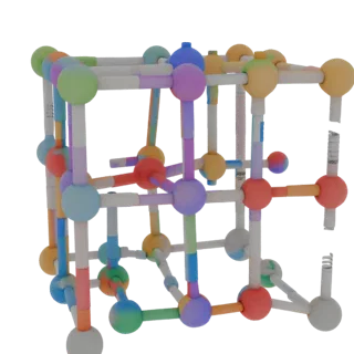 Classroom Crystal Lattice Printable 3D model, isometric STL render, showing colored spheres, molecule layout.