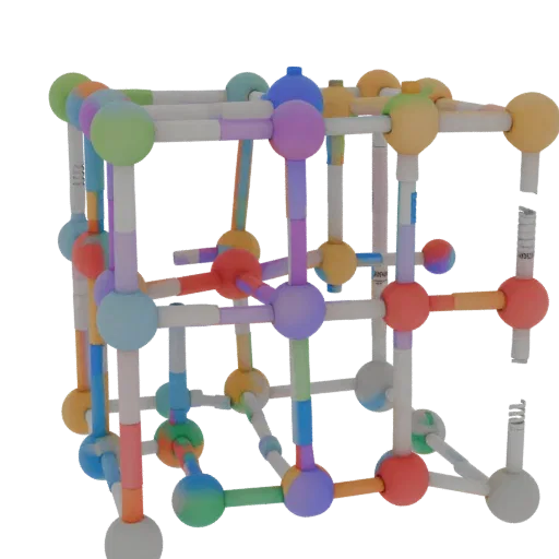 Classroom Crystal Lattice Printable 3D model, isometric STL render, showing colored spheres, molecule layout.