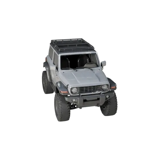 Modèle 3D SUV tout-terrain, vue de jeu en trois quarts, atout de véhicule prêt pour Unity avec garde au sol surélevée, volume
