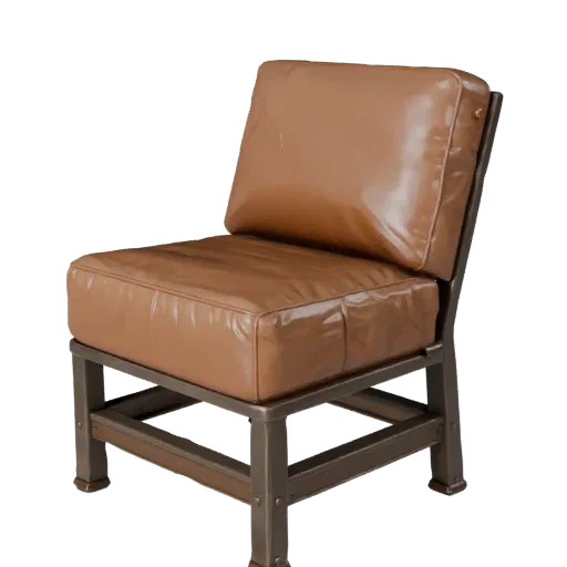 Industrial Accent Chair Stylized 3D model, home interior, stylized isometric render, wood detail.