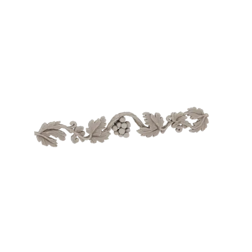 3D model of a decorative grapevine ornament with detailed leaves and grape clusters, rendered in a neutral stone-like texture