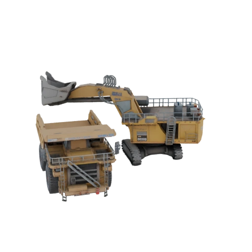 Mining Excavator and Dump Truck 3D Model