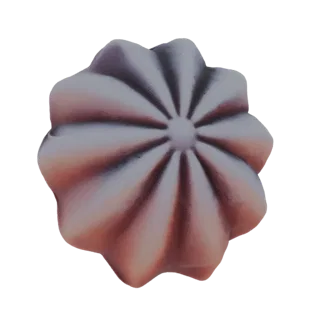 A 3D render of a fluted starburst decorative object with eight radiating petals and a central accent, presented on a white ba