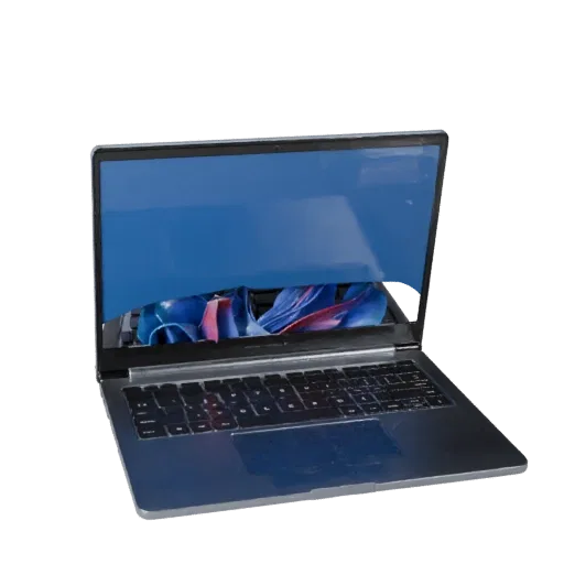 Ultrabook Convertible Notebook High Poly 3D model, close-up studio render, showing brushed metal, open lid angle.
