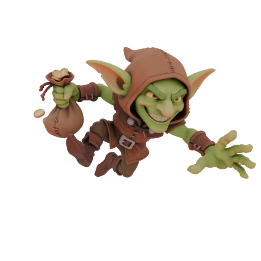 Mischievous Goblin Thief with Loot Bag 3D Model