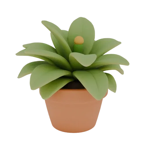 3D model of a flower pot with a lush green plant in a terracotta pot