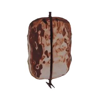 3D model of a chocolate glazed cake slice, split perfectly in half, showcasing glossy chocolate texture and moist cake interi