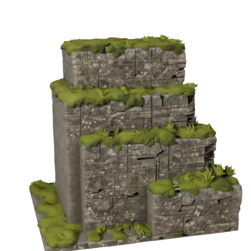 Mossy Stone Outcrop Modular 3D model, isometric modular kit view, showing stratified stone, rock faces.