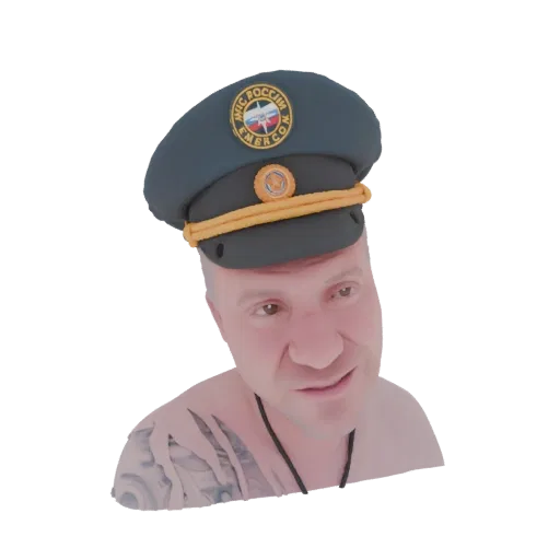 3D model of a dark blue Russian Emergency Services officer's cap with a golden band and emblem.