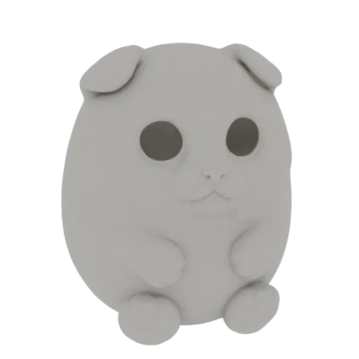 A 3D render of a cute, chubby pug with large dark eyes and floppy ears, presented in a neutral grey matte finish.