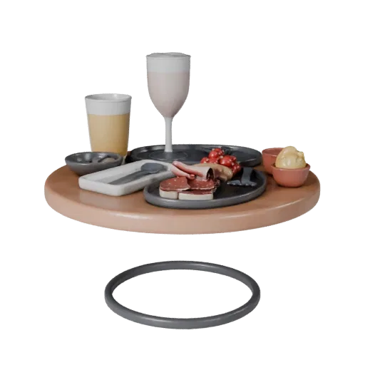 Cafe Charcuterie Board 3D model, three-quarter front view, Unity viewport, showing ceramic, arranged serving layout.