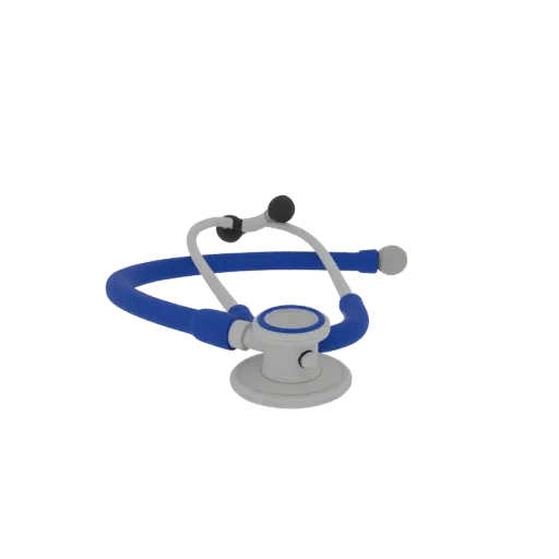 Surgical Style Stethoscope High Poly 3D model, close-up studio render, showing stainless steel, handheld tool scale.