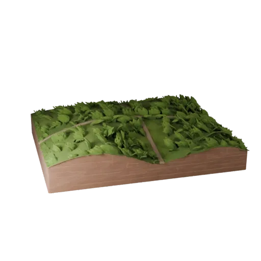 Alpine Meadow Slope Realistic 3D model, three-quarter environment render, showing layered soil, terrain detail.