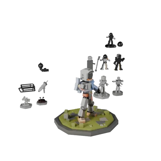 Space Toy Photo Set Low Poly 3D-Modell Vorschau, die geschichtete Teile, dreiviertel Spielansicht, Tiefe und Anzeigeskalierun