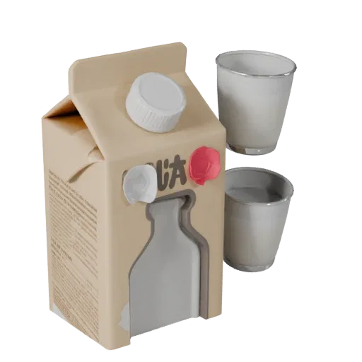 Boxed Milk Carton Product Viz 3D model, three-quarter studio product render, showing cardboard, package massing.