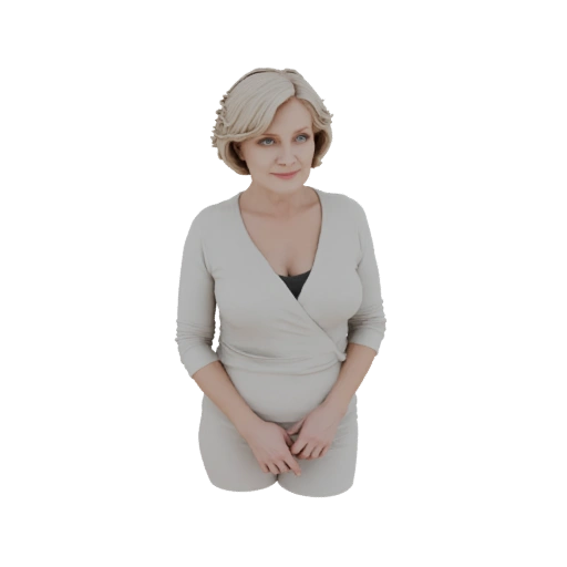 Elegant Woman in Light Gray Wrap Dress