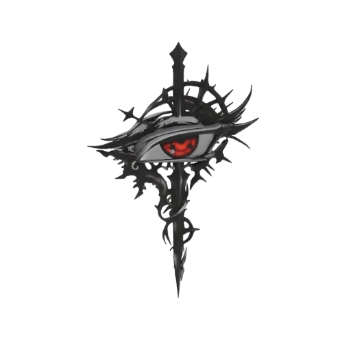 3D model of a Gothic Eye Sword Emblem with a red eye and dark, thorny metalwork.