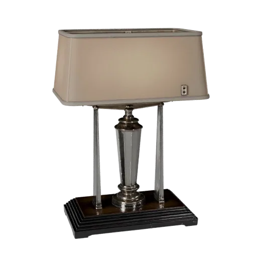 Art Deco Table Lamp 3D model, home interior, three-quarter front view, Unreal Engine viewport, metal detail.