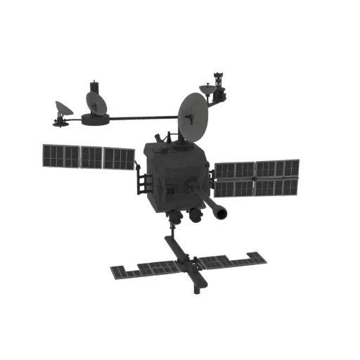 Communication Space Probe Printable 3D model, isometric STL render, showing solar panels, spacecraft silhouette.