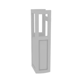 Ein 3D-Rendering einer modernen geometrischen Laterne mit minimalistischem, offenem Gerüstdesign, präsentiert vor weißem Hint