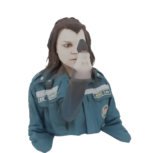 Woman in Teal Uniform