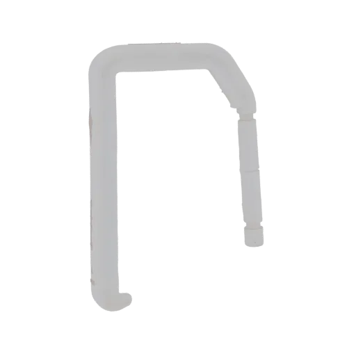 A 3D model of a white U-shaped pipe connector, presented against a black background.