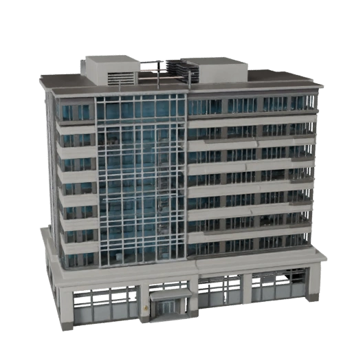 Modelo 3D de Edificio de Oficinas de Baja Altura y Poligonal Bajo para Juegos y RV