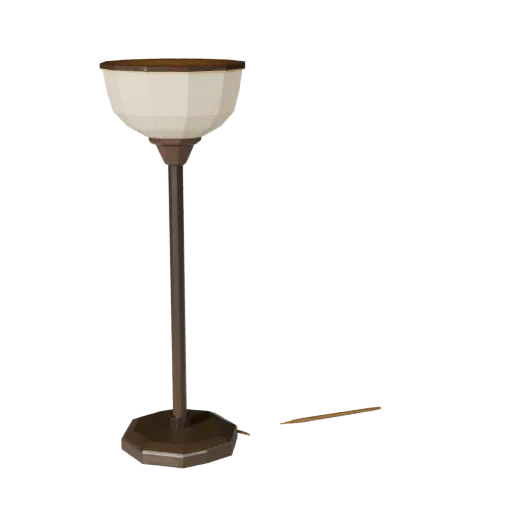 Art Deco Floor Lamp Low Poly 3D model, living room, game viewport three-quarter view, metal detail.