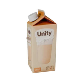 Snack Milk Carton 3D model, three-quarter front view, Unity viewport, showing cardboard, package massing.