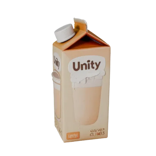 Snack Milk Carton 3D model, three-quarter front view, Unity viewport, showing cardboard, package massing.