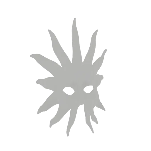 3D model of a grey sun mask with sharp, spiky rays radiating outwards and two oval eye cutouts.