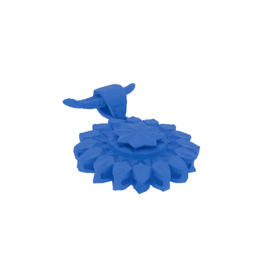 A 3D render of a blue cobra pendant with a detailed floral base, set against a black background.