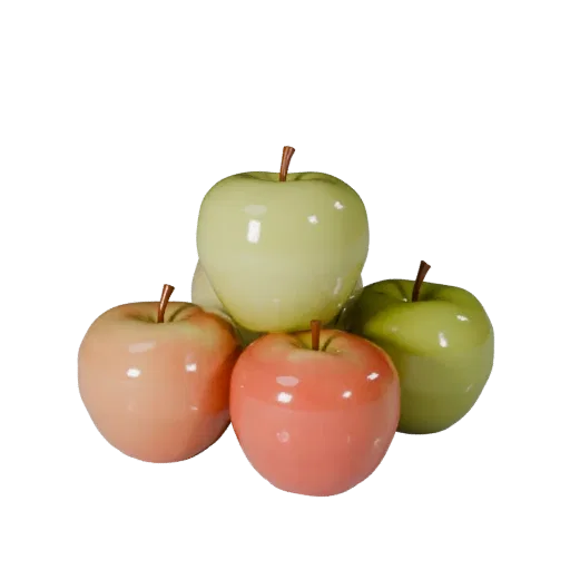 Fresh Apple 3D model, three-quarter front view, Unity viewport, showing skin pores, recognizable fruit forms.