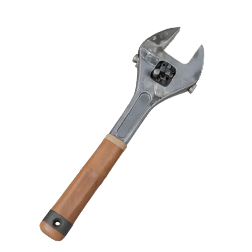 Clean Wrench 3D model, three-quarter front view, Unity viewport, showing painted metal, functional silhouettes.