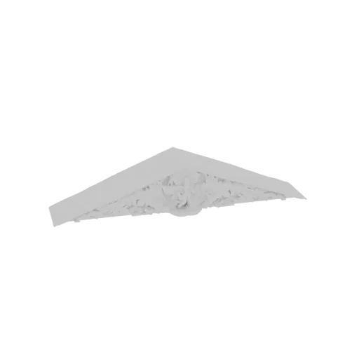3D model of a white, triangular architectural pediment with detailed floral carvings along the lower edge.