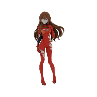 3D model of Asuka Langley Soryu from Neon Genesis Evangelion wearing her red plugsuit, standing in a neutral pose.