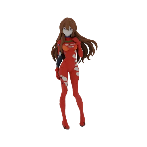 3D model of Asuka Langley Soryu from Neon Genesis Evangelion wearing her red plugsuit, standing in a neutral pose.