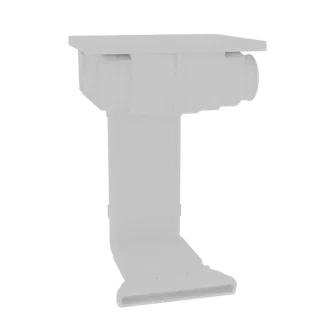 Renderizado de modelo 3D de un conducto de aire industrial blanco con carcasa rectangular y salida acampanada.