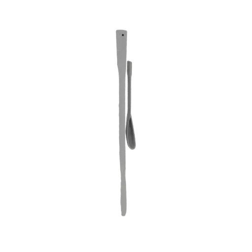 A 3D model render of a minimalist wooden spoon and a matching spatula, displayed vertically against a black background.