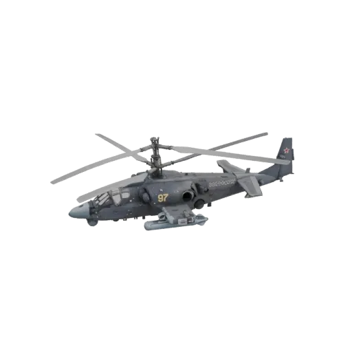 Side view of a 3D model of the Kamov Ka-50 'Black Shark' attack helicopter with its rotors extended.