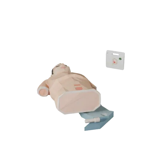 Nursing CPR Torso Trainer Low Poly 3D model, game viewport three-quarter view, showing neutral plastics, form detail.