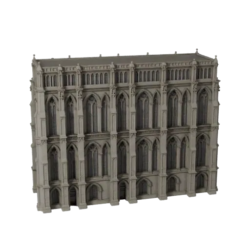 Gothic Facade low poly 3D model, game-ready exterior view, showing building facade materials and architectural detail