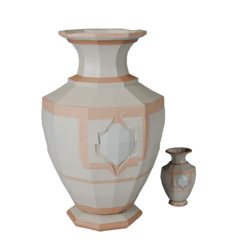 Handmade Vase Low Poly 3D model, living room, game viewport three-quarter view, ceramic detail.