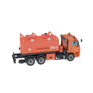 3D model of a bright orange fuel tanker truck with 'OTHEONIACHO' text on the tank, shown from a side-angle.