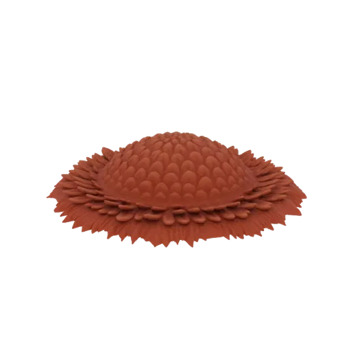 Modelo 3D de un cuenco de terracota con forma de flor en floración con pétalos detallados.